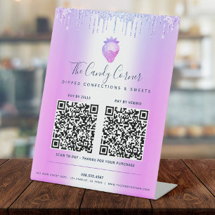 Signe De Table 2 Codes QR Paiement Ici Violet Pailleté Dégoulinan