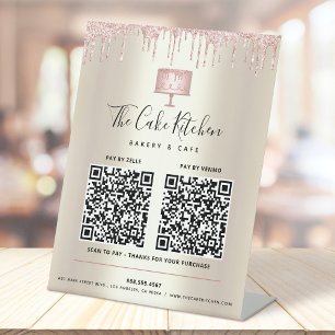 Signe De Table 2 Codes QR Payer ici Boulangerie Gâteau Rose Paill