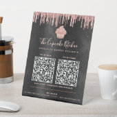 Signe De Table 2 Codes QR Payer ici Cupcake Rose Pailleté Noir (In SItu)