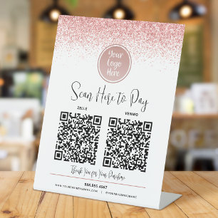 Signe De Table 2 codes QR Rose Paillettes Logo personnalisé Payer