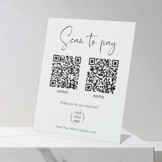 Signe De Table 2 codes QR simples Scannez pour payer avec logo