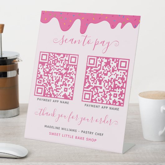 Signe De Table 2 QR Code Mobile Paiement Pink Business (In SItu)