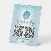 Signe De Table 2 QR Code Parties scintillant Turquoise Personnali (Recto)