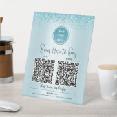Signe De Table 2 QR Code Parties scintillant Turquoise Personnali (In SItu)