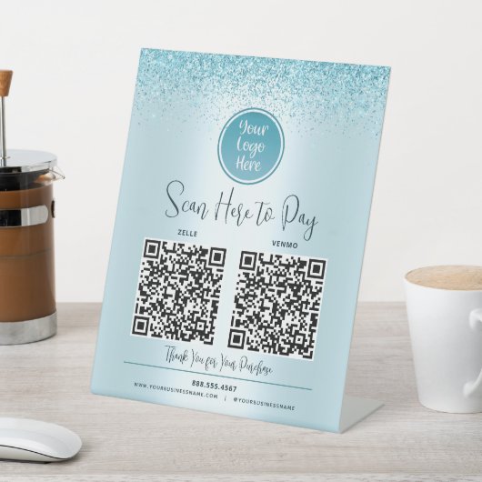 Signe De Table 2 QR Code Parties scintillant Turquoise Personnali (In SItu)