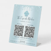 Signe De Table 2 QR Code Payer ici Blue Cupcake Parties scintilla (Recto)