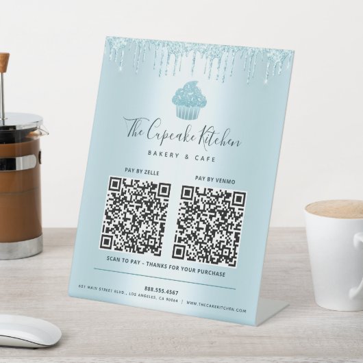 Signe De Table 2 QR Code Payer ici Blue Cupcake Parties scintilla (In SItu)