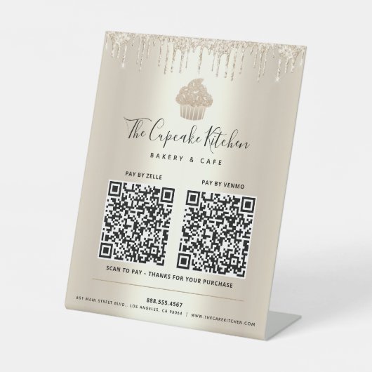 Signe De Table 2 QR Code Payer ici Gold Cupcake Parties scintilla (Recto)