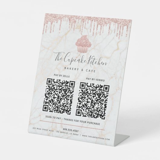 Signe De Table 2 QR Code Payer ici Parties scintillant Cupcake Ro (Recto)