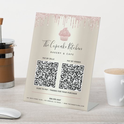 Signe De Table 2 QR Code Payer ici Pink Cupcake Parties scintilla (In SItu)
