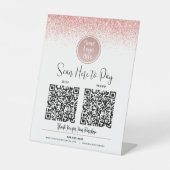 Signe De Table 2 QR Codes Parties scintillant rose Personnalisé L (Recto)