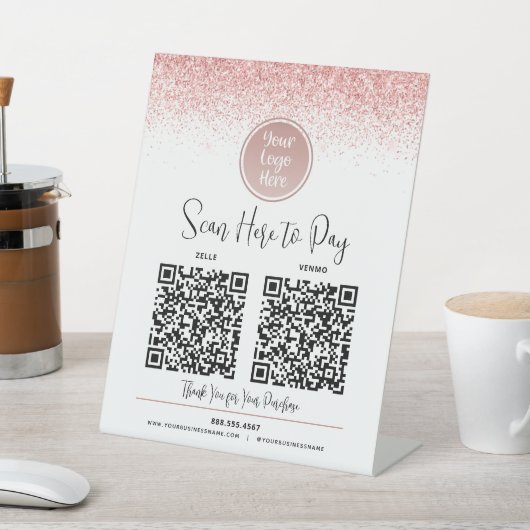 Signe De Table 2 QR Codes Parties scintillant rose Personnalisé L (In SItu)