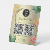Signe De Table 2 QR Codes Payer ici Logo Tropical Palm Gold Foil (Recto)