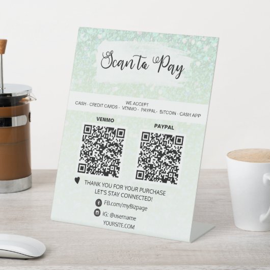 Signe De Table *~* 2 QR PAIEMENT - Tente de table à la menthe (In SItu)