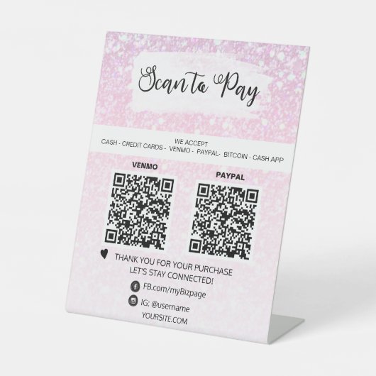 Signe De Table *~* 2 QR PAIEMENT - Tente table table rose (Recto)