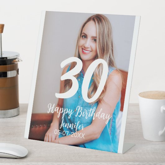 Signe De Table 30e anniversaire ajouter nom date année photo blan (In SItu)