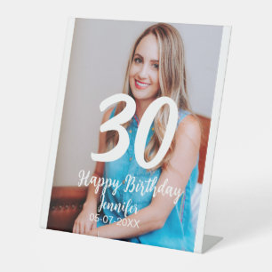 Signe De Table 30e anniversaire ajouter nom date année photo blan