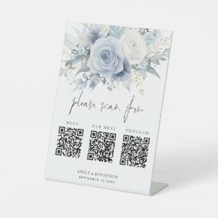 Signe De Table 3 Qr Codes Barre Menu Programme Floraux bleus Mari