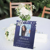 Signe De Table 40e anniversaire bleu argent étoiles photo bienven