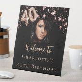 Signe De Table 40e anniversaire noir rose or photo star bienvenue (In SItu)