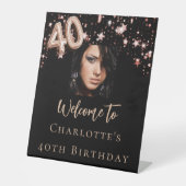 Signe De Table 40e anniversaire noir rose or photo star bienvenue (Recto)