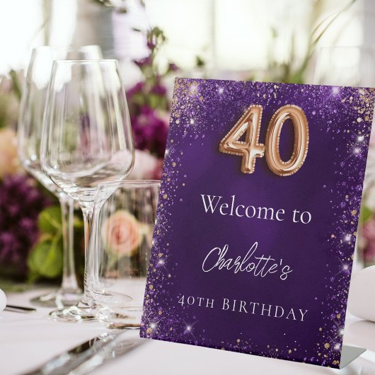 Signe De Table 40e anniversaire parties scintillant violet scinti