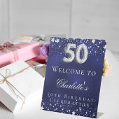 Signe De Table 50e anniversaire bleu argent stars bienvenue