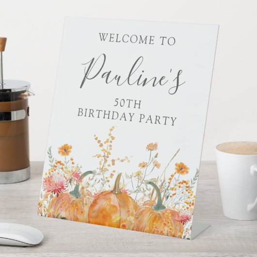 Signe De Table 50e anniversaire Citrouille Fleur sauvage Bienvenu (In SItu)