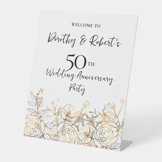Signe De Table 50e anniversaire de Mariage Gold White Welcome (Recto)