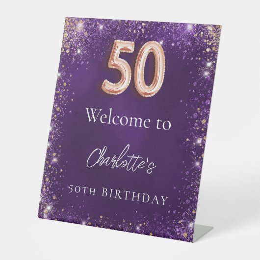 Signe De Table 50e anniversaire parties scintillant violet scinti (Recto)