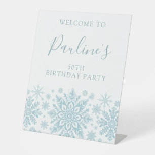 Signe De Table 50e fête d'anniversaire Blue White Snowflake Bienv