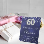 Signe De Table 60e anniversaire bleu argent stars bienvenue