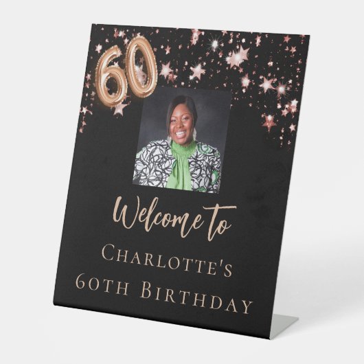 Signe De Table 60e anniversaire noir rose or photo star accueil (Recto)