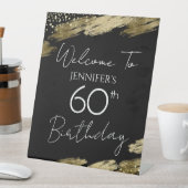 Signe De Table 60e Anniversaire or Noir Welcome Piédestal (In SItu)