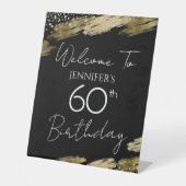 Signe De Table 60e Anniversaire or Noir Welcome Piédestal (Recto)