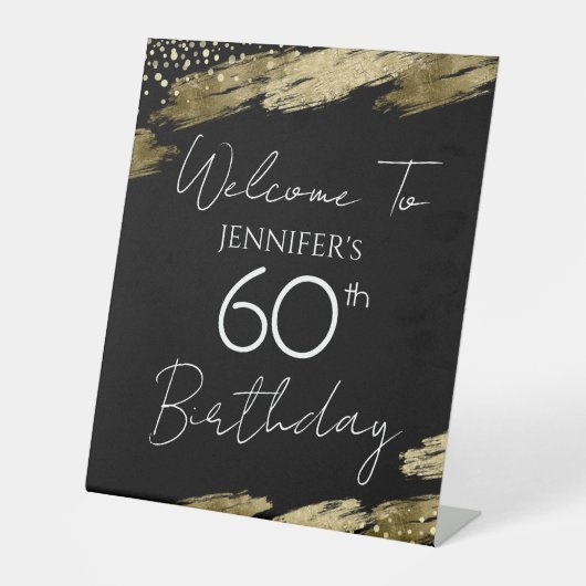 Signe De Table 60e Anniversaire or Noir Welcome Piédestal (Recto)