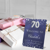 Signe De Table 70e anniversaire bleu argent stars bienvenue