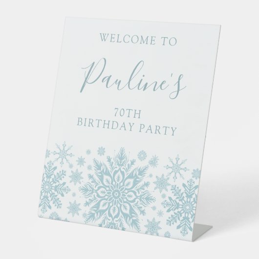 Signe De Table 70e fête d'anniversaire Blue White Snowflake Bienv (Recto)