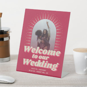 Signe De Table 70's Retro Super Viva Magenta Mariage Bienvenue