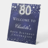Signe De Table 80e anniversaire bleu argent stars bienvenue (Recto)