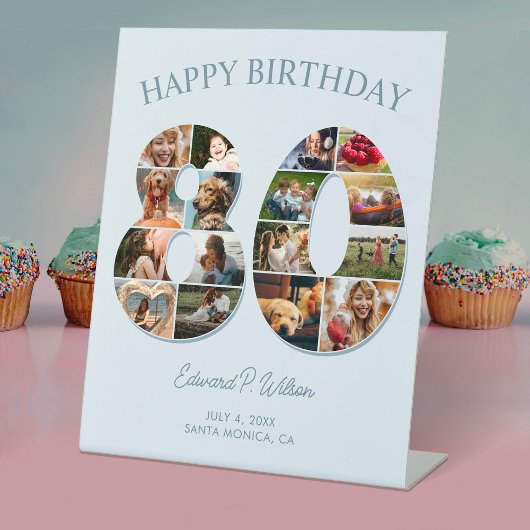 Signe De Table 80e anniversaire Photo Collage élégant et intempor