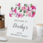 Signe De Table 80e anniversaire rose et blanc floral (In SItu)