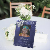 Signe De Table 90e anniversaire bleu argent étoiles photo bienven