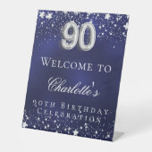 Signe De Table 90e anniversaire bleu argent stars bienvenue (Recto)