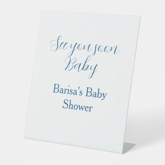 Signe De Table à bientôt baby shower bleu nom date simple (Recto)