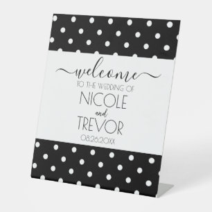 Signe De Table À petits pois de calligraphie noir et blanc