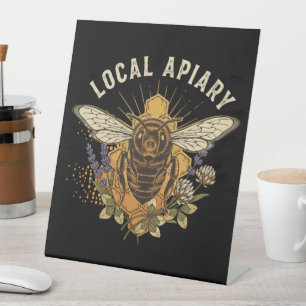 Signe De Table Abeille de miel de la ruche locale vintage avec la