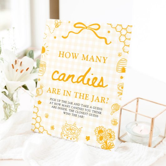 Signe De Table Abeille en Vichy Jaune Devinez Combien de Bonbons