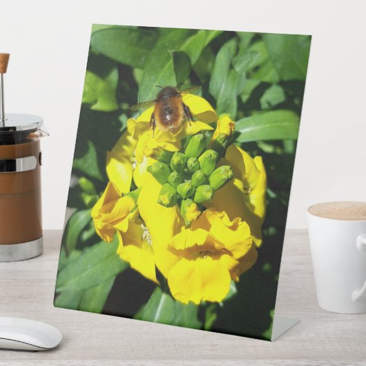 Signe De Table Abeille sur Fleurs Jaunes (In SItu)