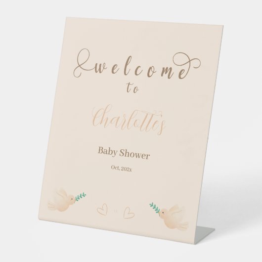 Signe De Table Accueil Baby shower bébé colombe mignonne (Recto)